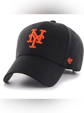 47 Black Baseball Cap with Orange Embroidered NY Logo